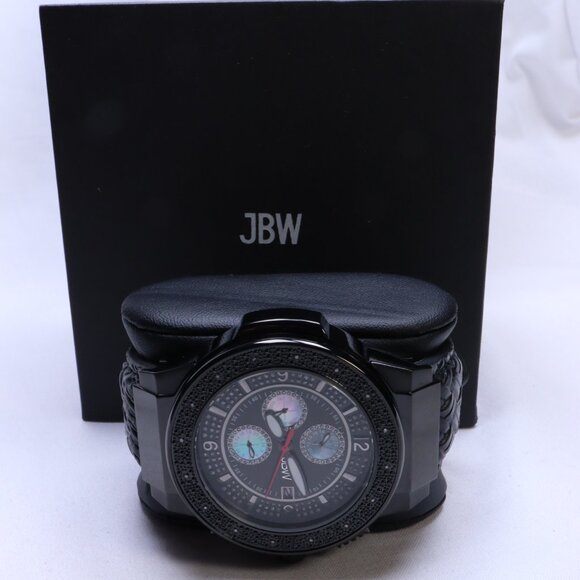 JBW JB-6101L-I Mens 1/6 ct tw Black Diamond  Stainless Steel  Leather Watch $525 - Picture 1 of 4